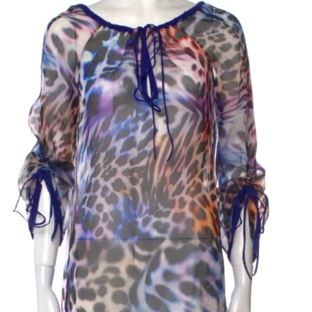 NWT Milly Silk Sheer Tie Neck Marmont Tunic Mini Dress in Multi S $250